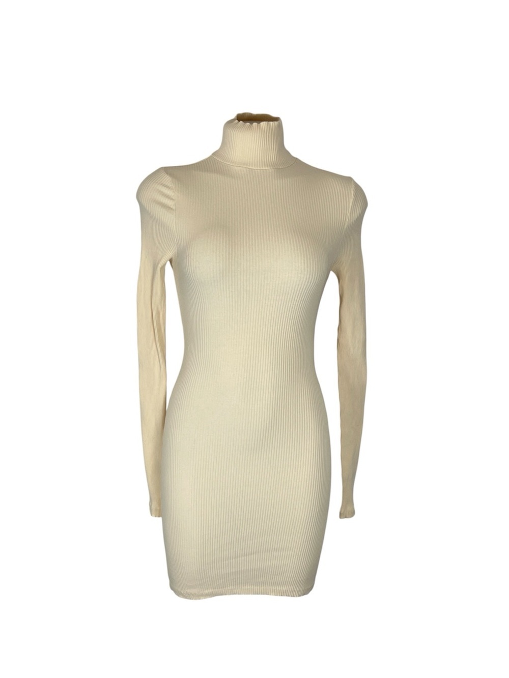 Free People beach around town cream ribbed long sleeve mini dress Small